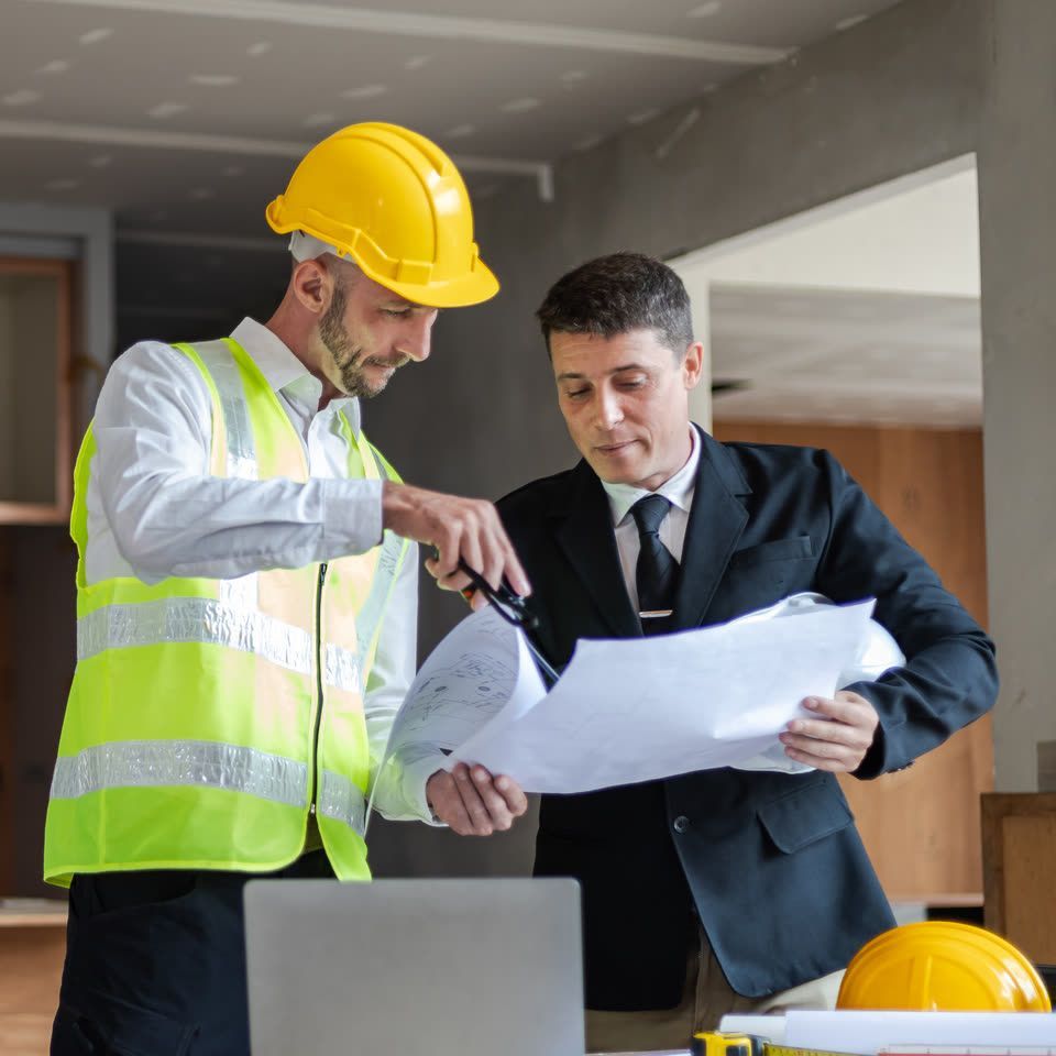 Site supervisor and project manager reviewing plans together
