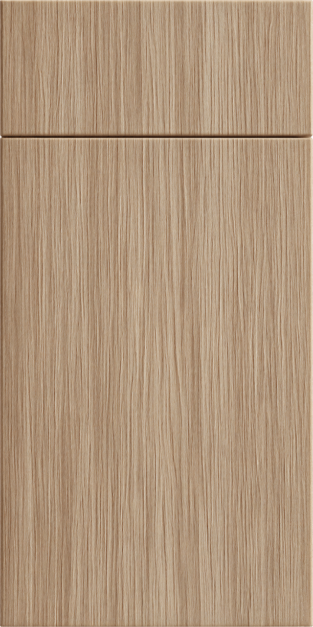 Flat panel cabinet door in a light wood look